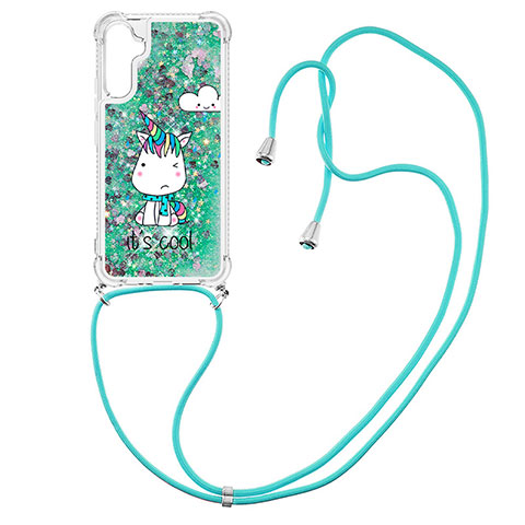 Funda Silicona Carcasa Goma Bling-Bling con Acollador Cordon Lanyard YB2 para Samsung Galaxy A34 5G Verde