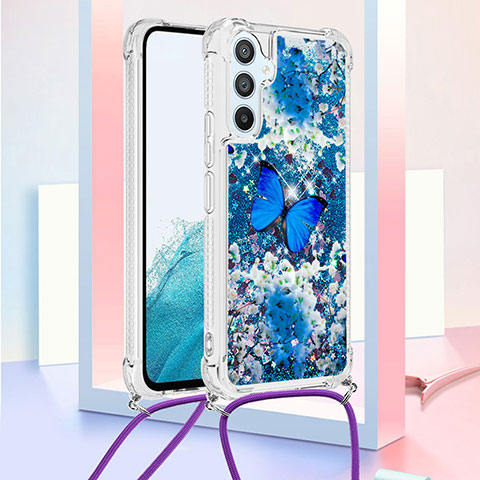 Funda Silicona Carcasa Goma Bling-Bling con Acollador Cordon Lanyard YB2 para Samsung Galaxy A54 5G Azul