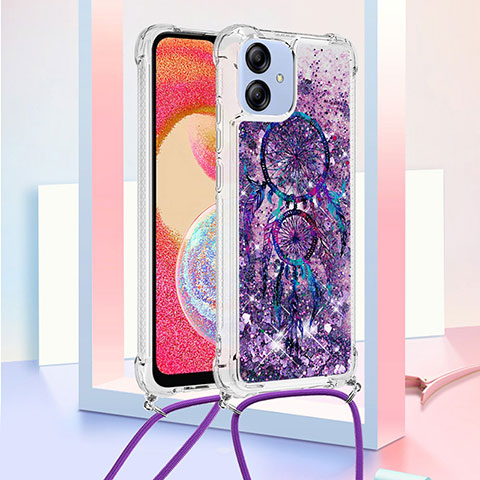 Funda Silicona Carcasa Goma Bling-Bling con Acollador Cordon Lanyard YB2 para Samsung Galaxy M04 Morado