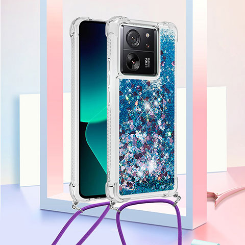 Funda Silicona Carcasa Goma Bling-Bling con Acollador Cordon Lanyard YB2 para Xiaomi Mi 13T 5G Azul