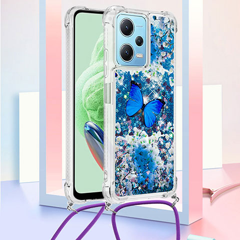 Funda Silicona Carcasa Goma Bling-Bling con Acollador Cordon Lanyard YB2 para Xiaomi Redmi Note 12 5G Azul