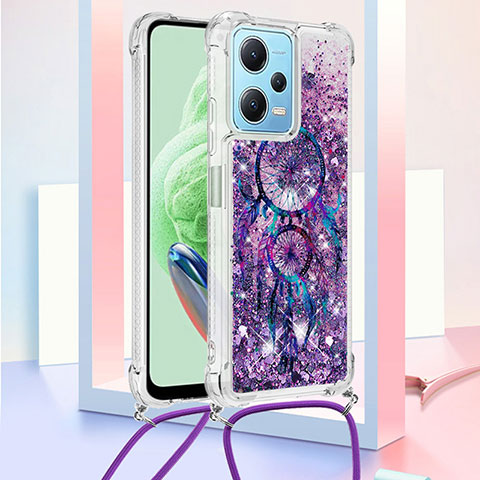 Funda Silicona Carcasa Goma Bling-Bling con Acollador Cordon Lanyard YB2 para Xiaomi Redmi Note 12 5G Morado