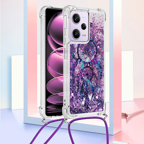 Funda Silicona Carcasa Goma Bling-Bling con Acollador Cordon Lanyard YB2 para Xiaomi Redmi Note 12 Pro 5G Morado