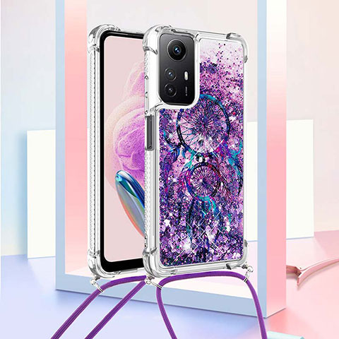 Funda Silicona Carcasa Goma Bling-Bling con Acollador Cordon Lanyard YB2 para Xiaomi Redmi Note 12S Morado