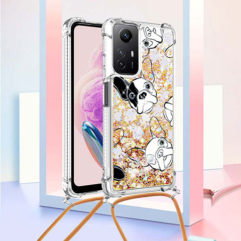 Funda Silicona Carcasa Goma Bling-Bling con Acollador Cordon Lanyard YB2 para Xiaomi Redmi Note 12S Oro