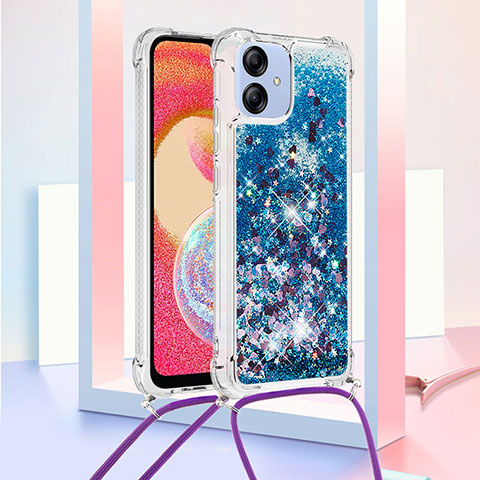 Funda Silicona Carcasa Goma Bling-Bling con Acollador Cordon Lanyard YB3 para Samsung Galaxy A04 4G Azul