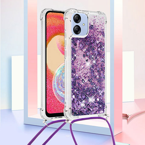 Funda Silicona Carcasa Goma Bling-Bling con Acollador Cordon Lanyard YB3 para Samsung Galaxy A04 4G Morado