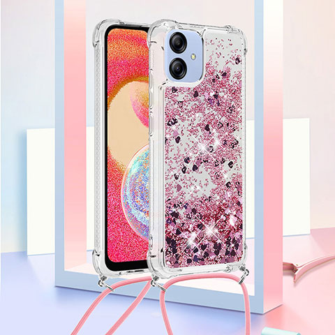 Funda Silicona Carcasa Goma Bling-Bling con Acollador Cordon Lanyard YB3 para Samsung Galaxy A04E Purpura Claro