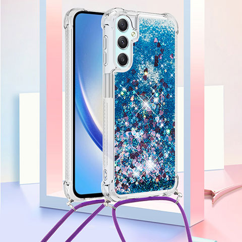 Funda Silicona Carcasa Goma Bling-Bling con Acollador Cordon Lanyard YB3 para Samsung Galaxy A24 4G Azul