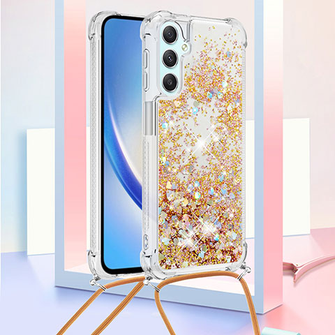 Funda Silicona Carcasa Goma Bling-Bling con Acollador Cordon Lanyard YB3 para Samsung Galaxy A24 4G Oro