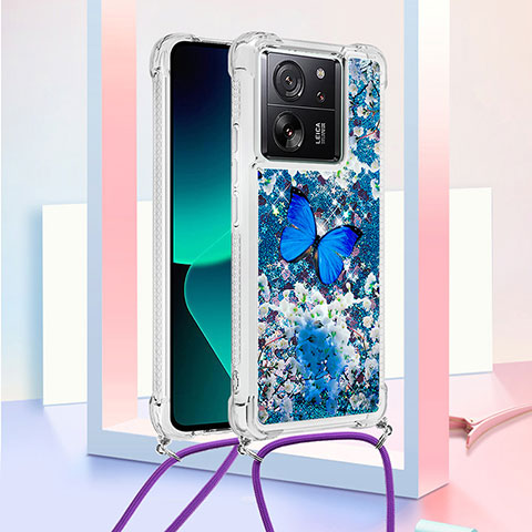 Funda Silicona Carcasa Goma Bling-Bling con Acollador Cordon Lanyard YB3 para Xiaomi Mi 13T 5G Azul