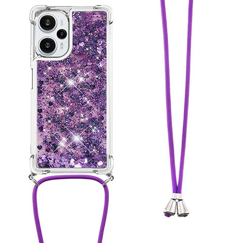 Funda Silicona Carcasa Goma Bling-Bling con Acollador Cordon Lanyard YB3 para Xiaomi Poco F5 5G Morado