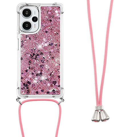 Funda Silicona Carcasa Goma Bling-Bling con Acollador Cordon Lanyard YB3 para Xiaomi Poco F5 5G Purpura Claro