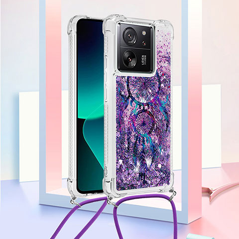 Funda Silicona Carcasa Goma Bling-Bling con Acollador Cordon Lanyard YB3 para Xiaomi Redmi K60 Ultra 5G Morado