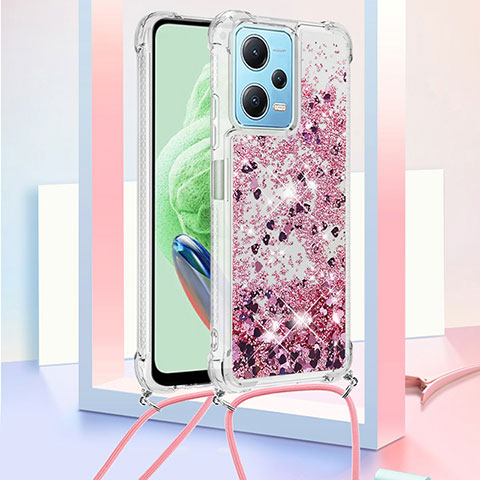 Funda Silicona Carcasa Goma Bling-Bling con Acollador Cordon Lanyard YB3 para Xiaomi Redmi Note 12 5G Purpura Claro