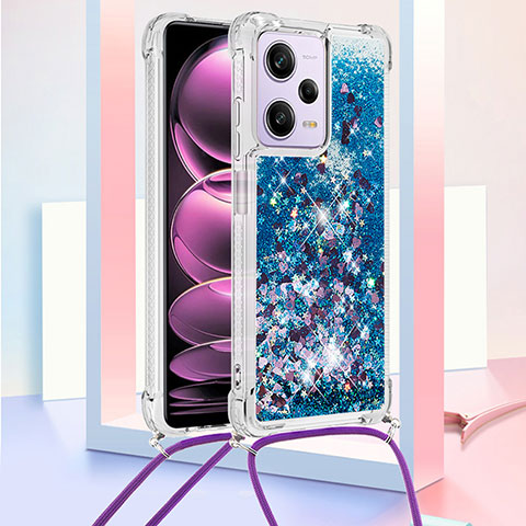 Funda Silicona Carcasa Goma Bling-Bling con Acollador Cordon Lanyard YB3 para Xiaomi Redmi Note 12 Pro 5G Azul