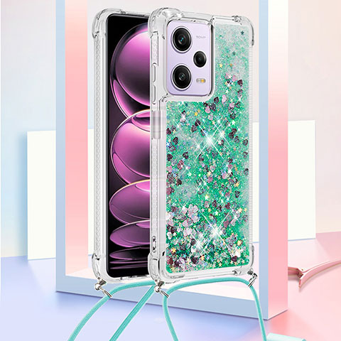 Funda Silicona Carcasa Goma Bling-Bling con Acollador Cordon Lanyard YB3 para Xiaomi Redmi Note 12 Pro 5G Verde