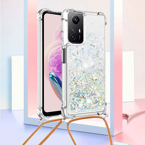 Funda Silicona Carcasa Goma Bling-Bling con Acollador Cordon Lanyard YB3 para Xiaomi Redmi Note 12S Azul Cielo