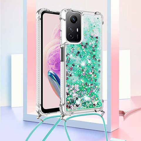 Funda Silicona Carcasa Goma Bling-Bling con Acollador Cordon Lanyard YB3 para Xiaomi Redmi Note 12S Verde