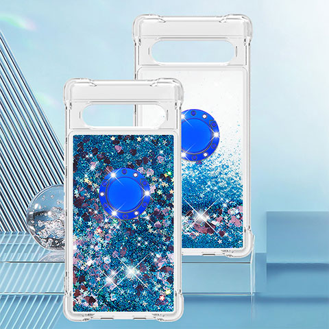 Funda Silicona Carcasa Goma Bling-Bling con Anillo de dedo Soporte S01 para Google Pixel 7a 5G Azul