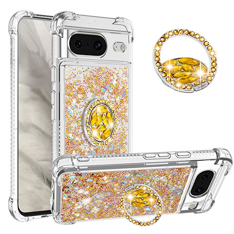 Funda Silicona Carcasa Goma Bling-Bling con Anillo de dedo Soporte S01 para Google Pixel 8 5G Oro