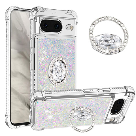 Funda Silicona Carcasa Goma Bling-Bling con Anillo de dedo Soporte S01 para Google Pixel 8 5G Rosa