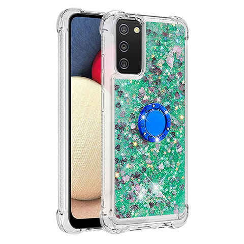 Funda Silicona Carcasa Goma Bling-Bling con Anillo de dedo Soporte S01 para Samsung Galaxy A03s Verde