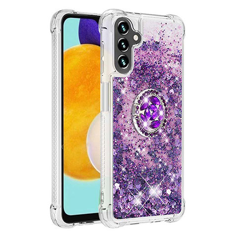 Funda Silicona Carcasa Goma Bling-Bling con Anillo de dedo Soporte S01 para Samsung Galaxy A04s Morado