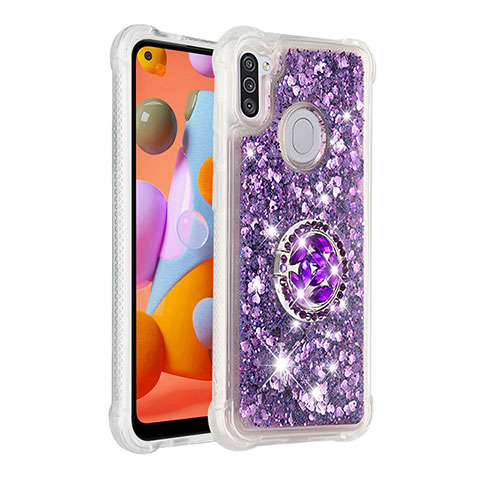 Funda Silicona Carcasa Goma Bling-Bling con Anillo de dedo Soporte S01 para Samsung Galaxy A11 Morado