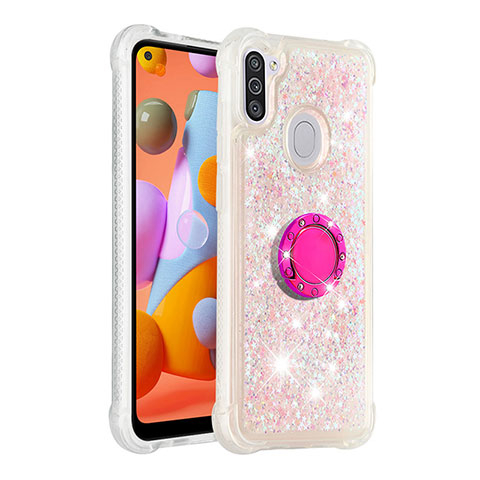 Funda Silicona Carcasa Goma Bling-Bling con Anillo de dedo Soporte S01 para Samsung Galaxy A11 Rosa