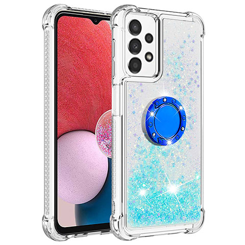 Funda Silicona Carcasa Goma Bling-Bling con Anillo de dedo Soporte S01 para Samsung Galaxy A13 4G Cian