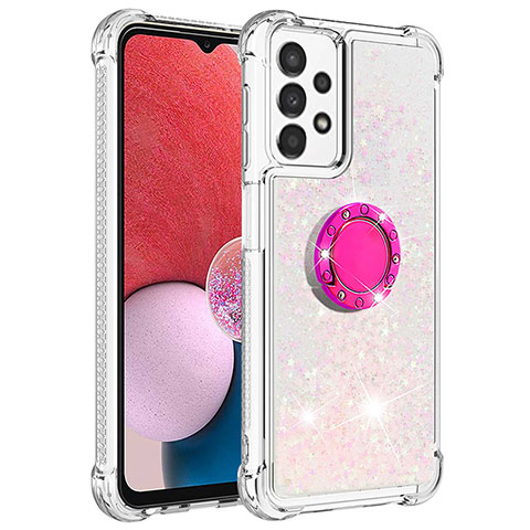 Funda Silicona Carcasa Goma Bling-Bling con Anillo de dedo Soporte S01 para Samsung Galaxy A13 4G Rosa