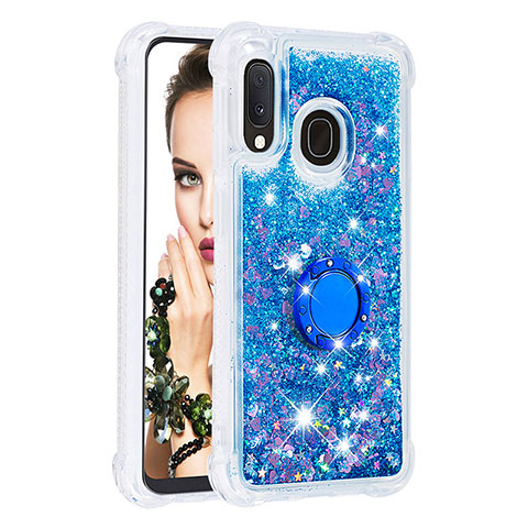 Funda Silicona Carcasa Goma Bling-Bling con Anillo de dedo Soporte S01 para Samsung Galaxy A20e Azul