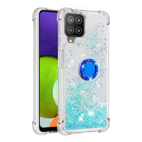 Funda Silicona Carcasa Goma Bling-Bling con Anillo de dedo Soporte S01 para Samsung Galaxy A22 4G Cian