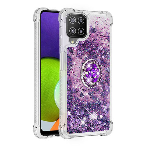 Funda Silicona Carcasa Goma Bling-Bling con Anillo de dedo Soporte S01 para Samsung Galaxy A22 4G Morado