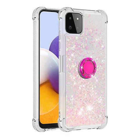 Funda Silicona Carcasa Goma Bling-Bling con Anillo de dedo Soporte S01 para Samsung Galaxy A22s 5G Rosa