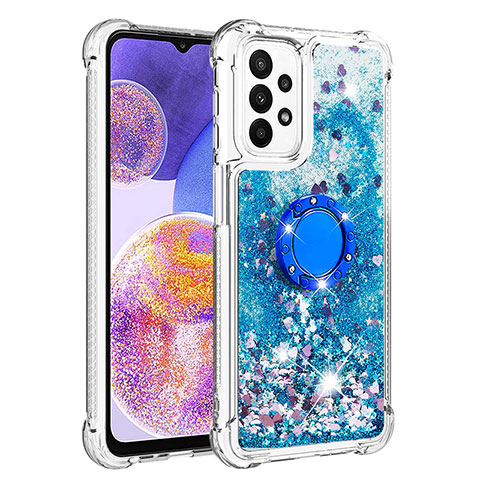 Funda Silicona Carcasa Goma Bling-Bling con Anillo de dedo Soporte S01 para Samsung Galaxy A23 4G Azul