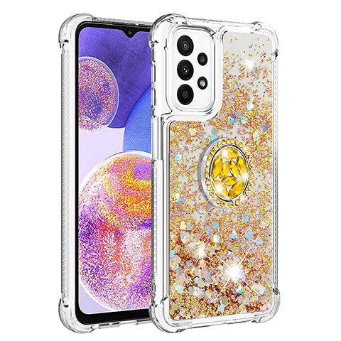 Funda Silicona Carcasa Goma Bling-Bling con Anillo de dedo Soporte S01 para Samsung Galaxy A23 4G Oro