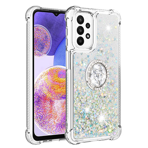 Funda Silicona Carcasa Goma Bling-Bling con Anillo de dedo Soporte S01 para Samsung Galaxy A23 5G Plata