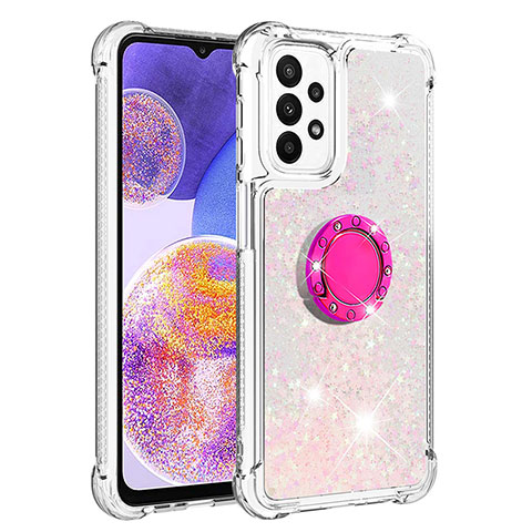 Funda Silicona Carcasa Goma Bling-Bling con Anillo de dedo Soporte S01 para Samsung Galaxy A23 5G Rosa