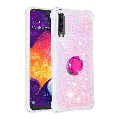 Funda Silicona Carcasa Goma Bling-Bling con Anillo de dedo Soporte S01 para Samsung Galaxy A30S Rosa