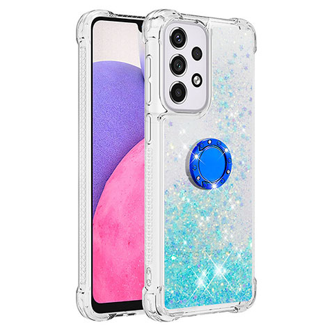 Funda Silicona Carcasa Goma Bling-Bling con Anillo de dedo Soporte S01 para Samsung Galaxy A33 5G Cian