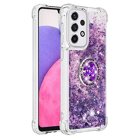 Funda Silicona Carcasa Goma Bling-Bling con Anillo de dedo Soporte S01 para Samsung Galaxy A33 5G Morado