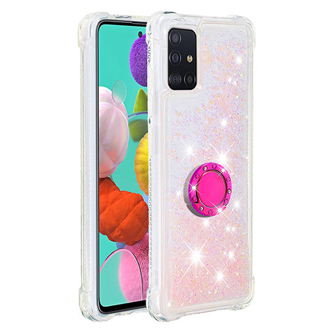 Funda Silicona Carcasa Goma Bling-Bling con Anillo de dedo Soporte S01 para Samsung Galaxy A51 4G Rosa