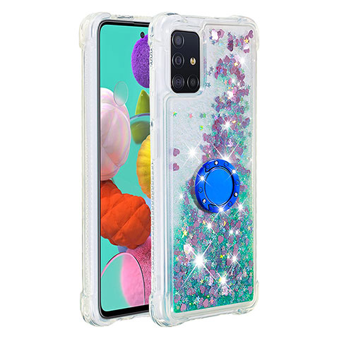 Funda Silicona Carcasa Goma Bling-Bling con Anillo de dedo Soporte S01 para Samsung Galaxy A51 4G Verde