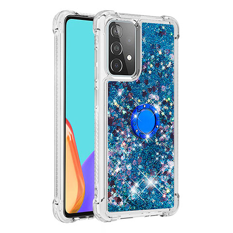 Funda Silicona Carcasa Goma Bling-Bling con Anillo de dedo Soporte S01 para Samsung Galaxy A52 4G Azul