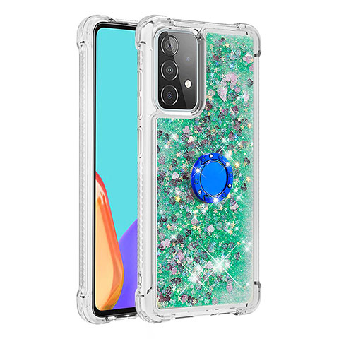 Funda Silicona Carcasa Goma Bling-Bling con Anillo de dedo Soporte S01 para Samsung Galaxy A52 4G Oro