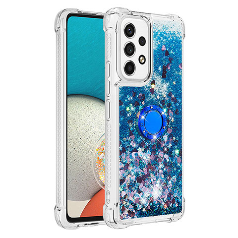 Funda Silicona Carcasa Goma Bling-Bling con Anillo de dedo Soporte S01 para Samsung Galaxy A53 5G Azul