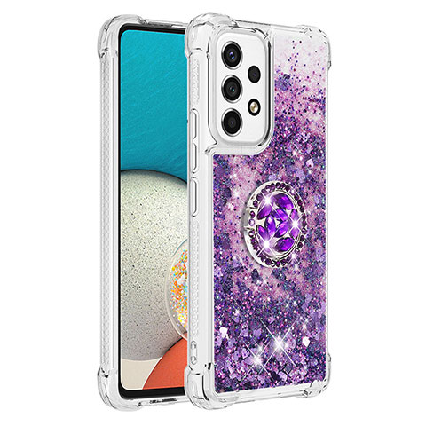 Funda Silicona Carcasa Goma Bling-Bling con Anillo de dedo Soporte S01 para Samsung Galaxy A53 5G Morado