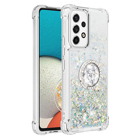 Funda Silicona Carcasa Goma Bling-Bling con Anillo de dedo Soporte S01 para Samsung Galaxy A53 5G Plata